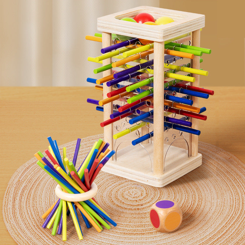 Educational 3-in-1 wooden ball and stick dexterity game