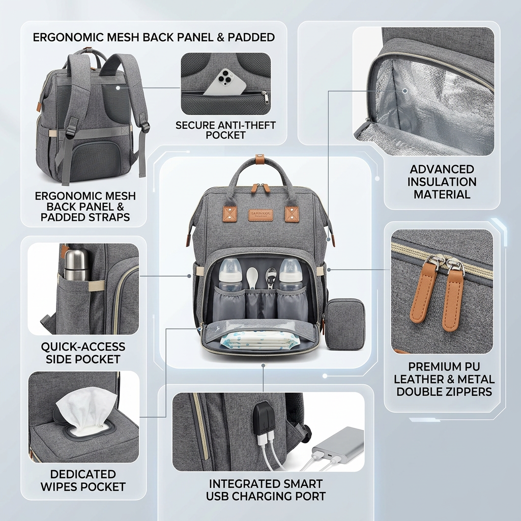 3-in-1 Travel Diaper Backpack with Foldable Baby Bed – Perfect for On-the-Go Parents