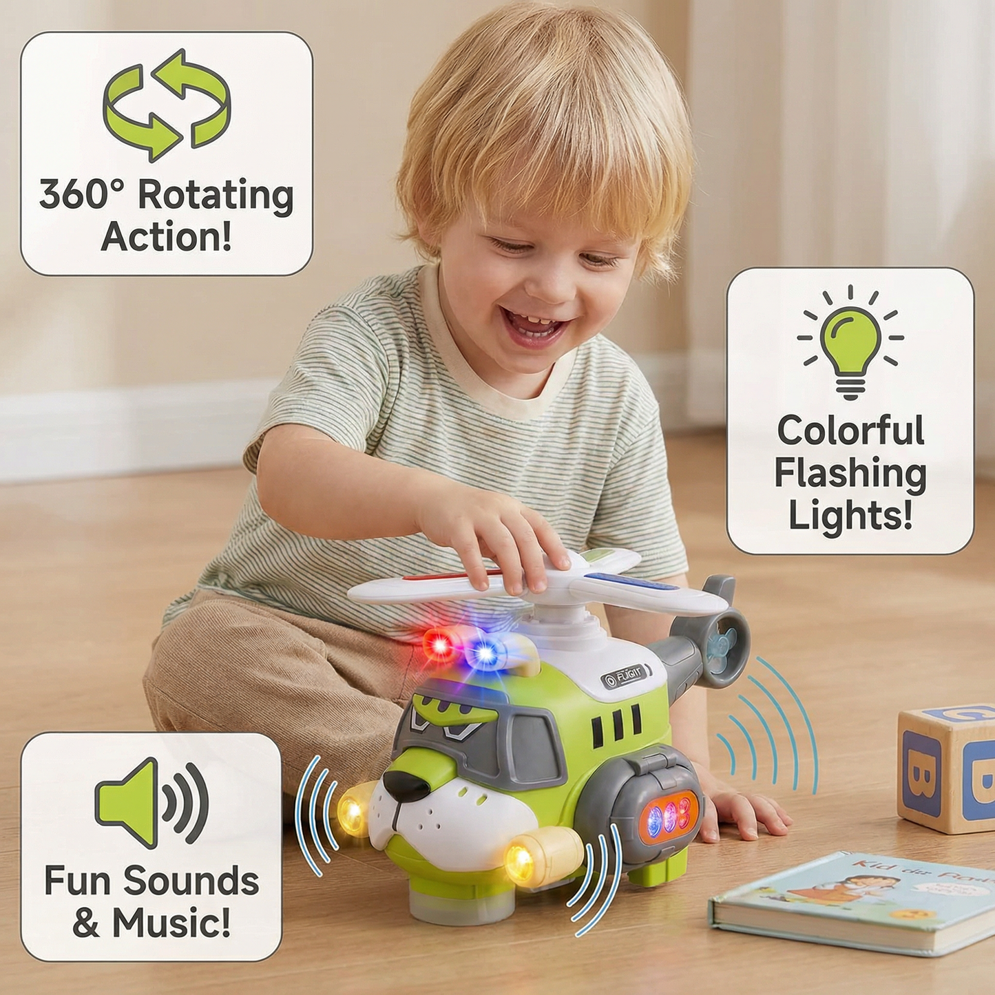 Funny Tiger Airplane Toy – 360° Rotating Kids Toy with Lights & Sound