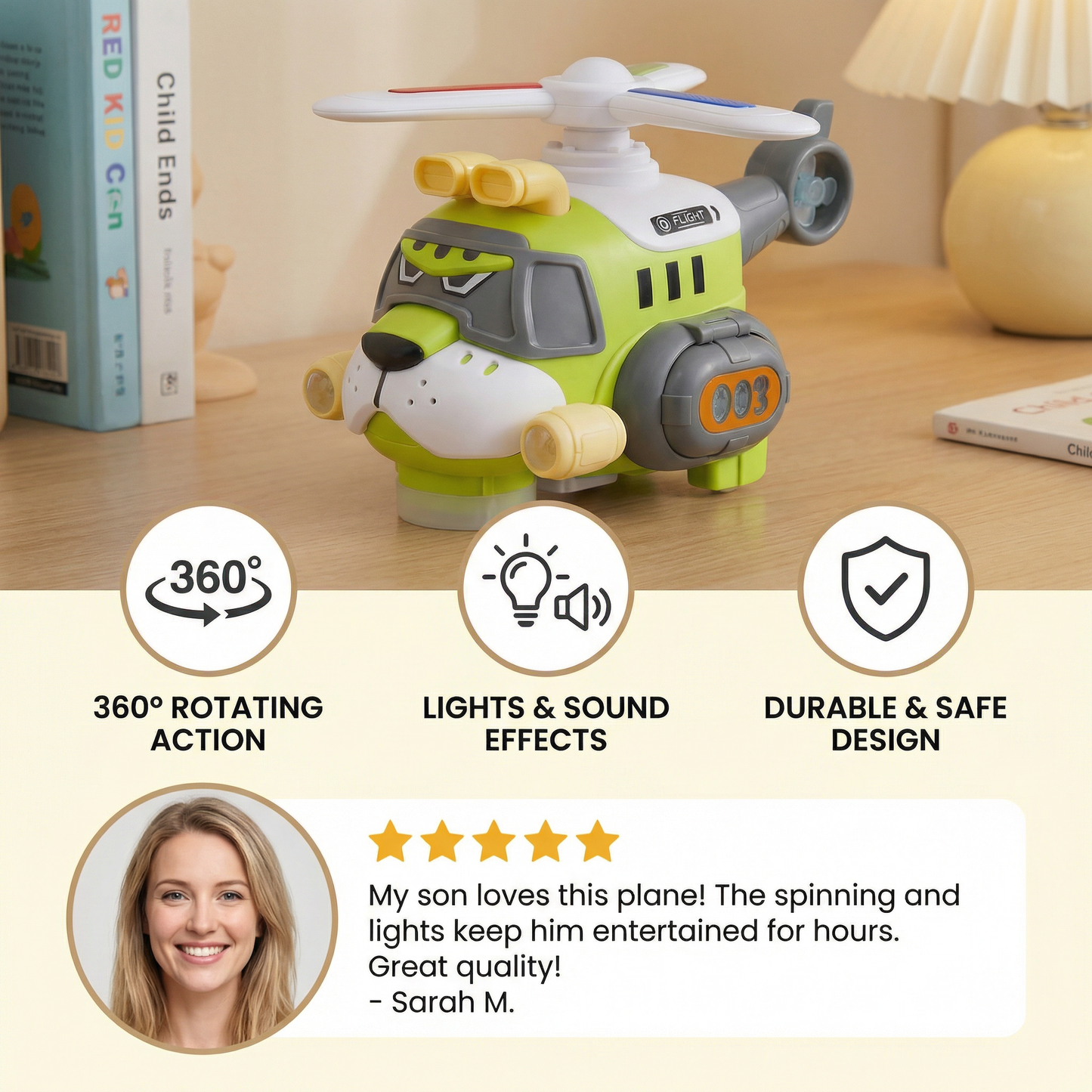 Funny Tiger Airplane Toy – 360° Rotating Kids Toy with Lights & Sound