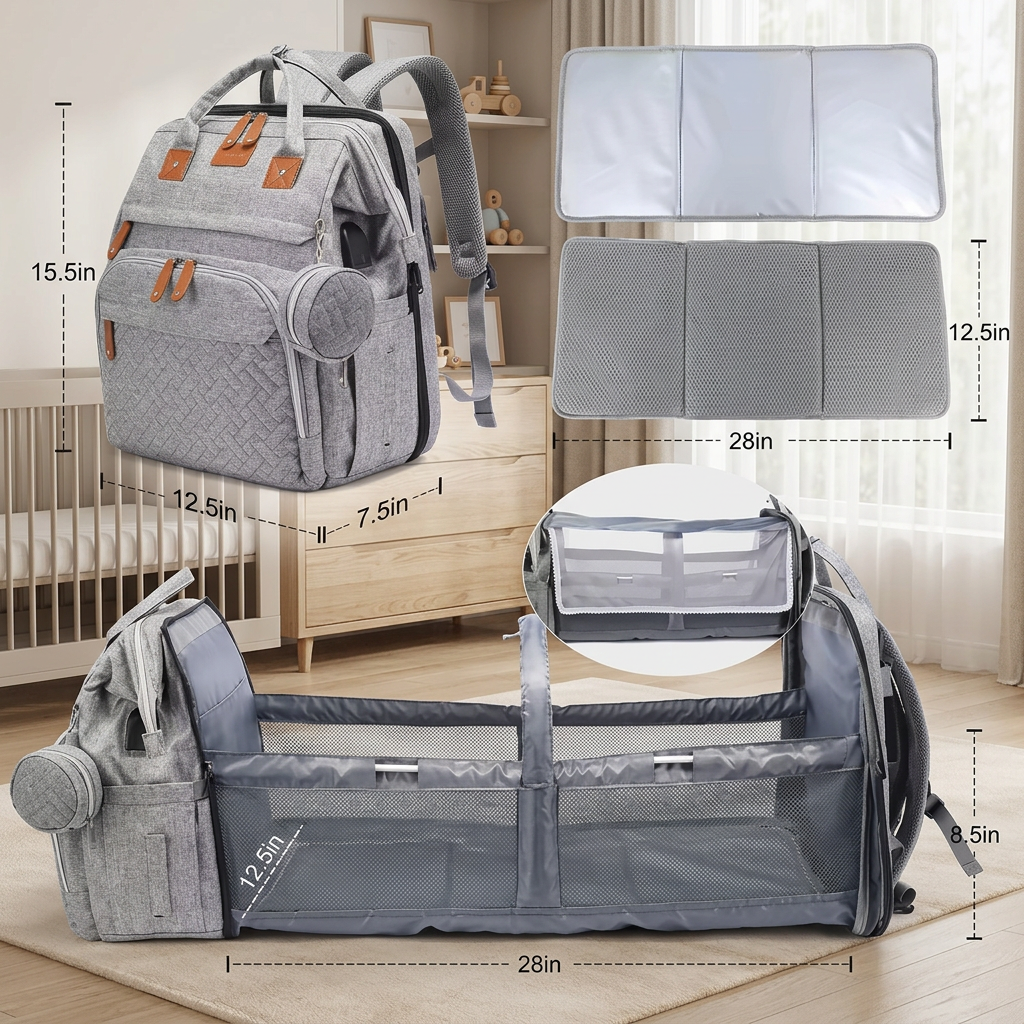 3-in-1 Travel Diaper Backpack with Foldable Baby Bed – Perfect for On-the-Go Parents