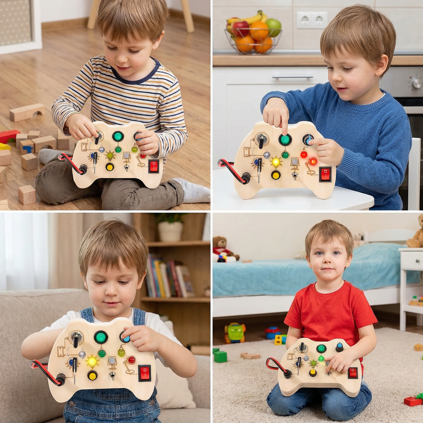 Wooden LED Busy Board Controller – Montessori Sensory Learning Toy for Motor Skills