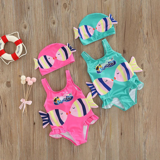 Little Fish Print Swimwear - Girls' Swimsuit