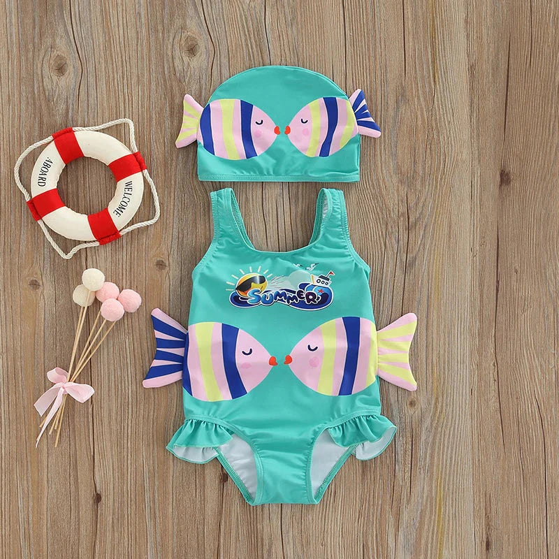 Little Fish Print Swimwear - Girls' Swimsuit