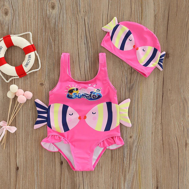 Little Fish Print Swimwear - Girls' Swimsuit