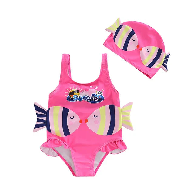 Little Fish Print Swimwear - Girls' Swimsuit