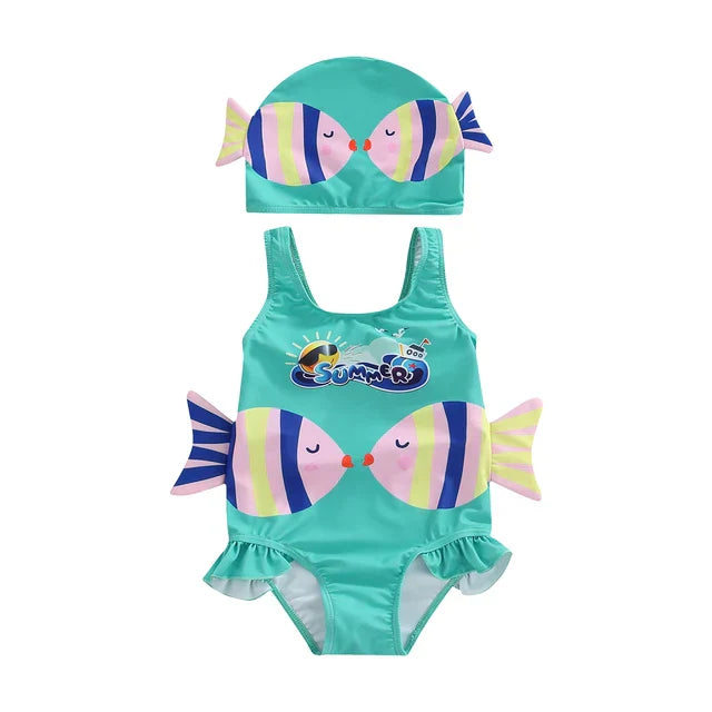 Little Fish Print Swimwear - Girls' Swimsuit