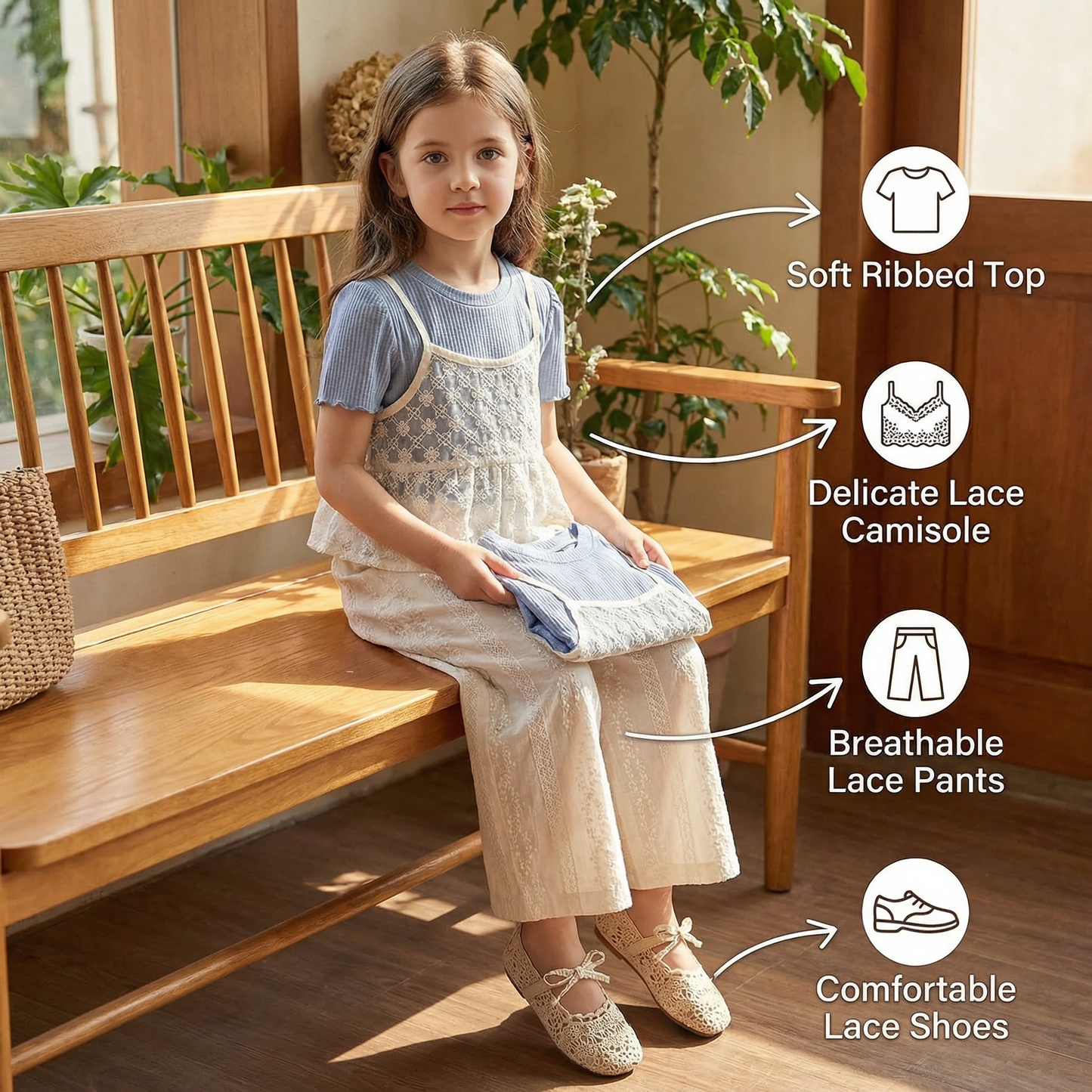Baby Girl 3-Piece Summer Outfit – Lace Short Sleeve Top & Pants Set