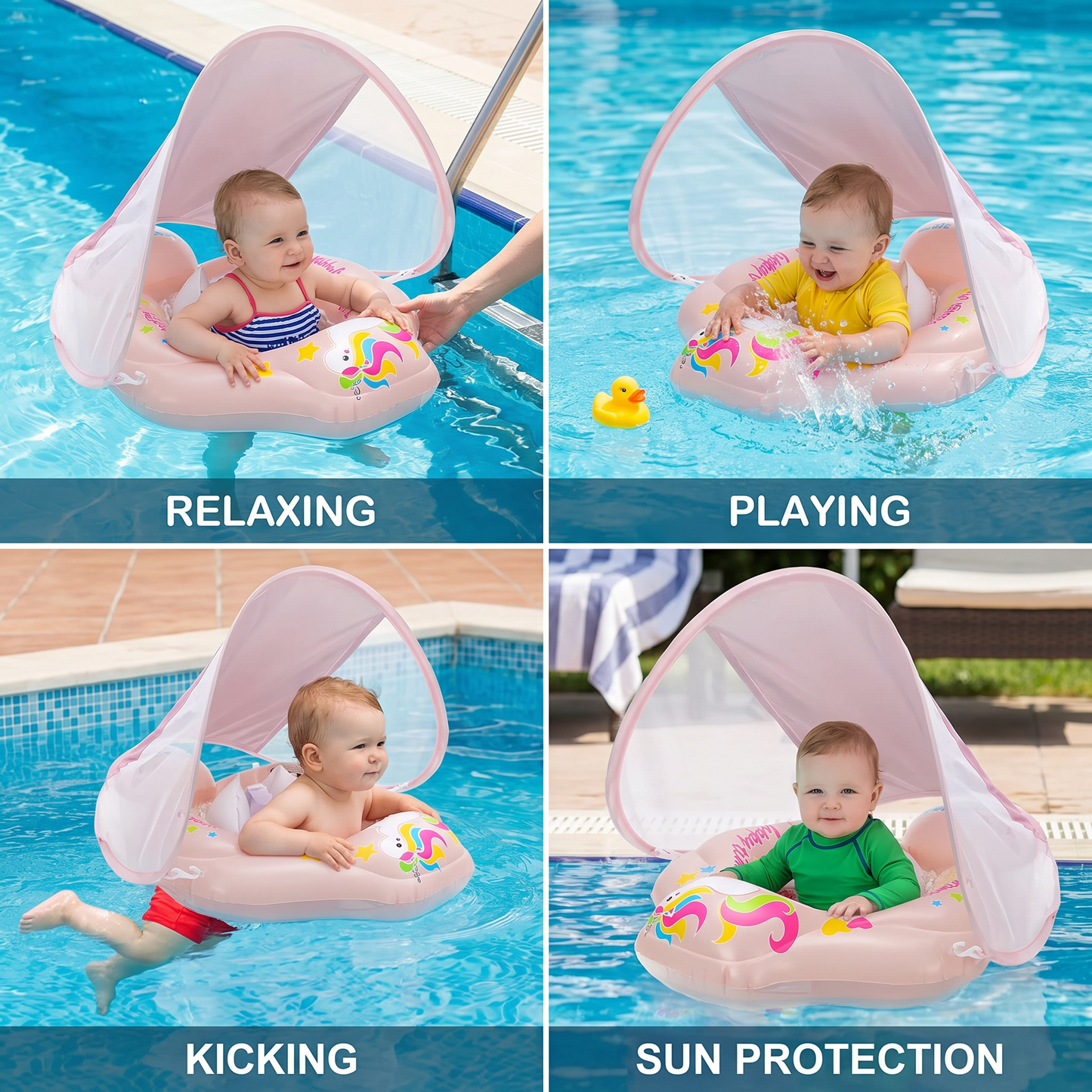 Baby Swim Float with Sun Canopy & Safety Seat – Inflatable Pool Float for Babies