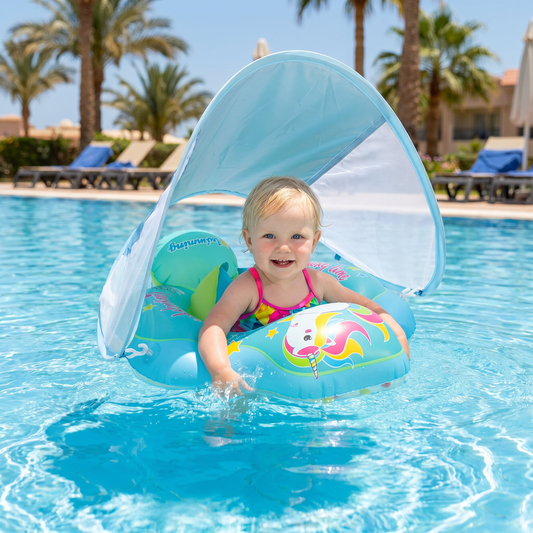 Baby Swim Float with Sun Canopy & Safety Seat – Inflatable Pool Float for Babies