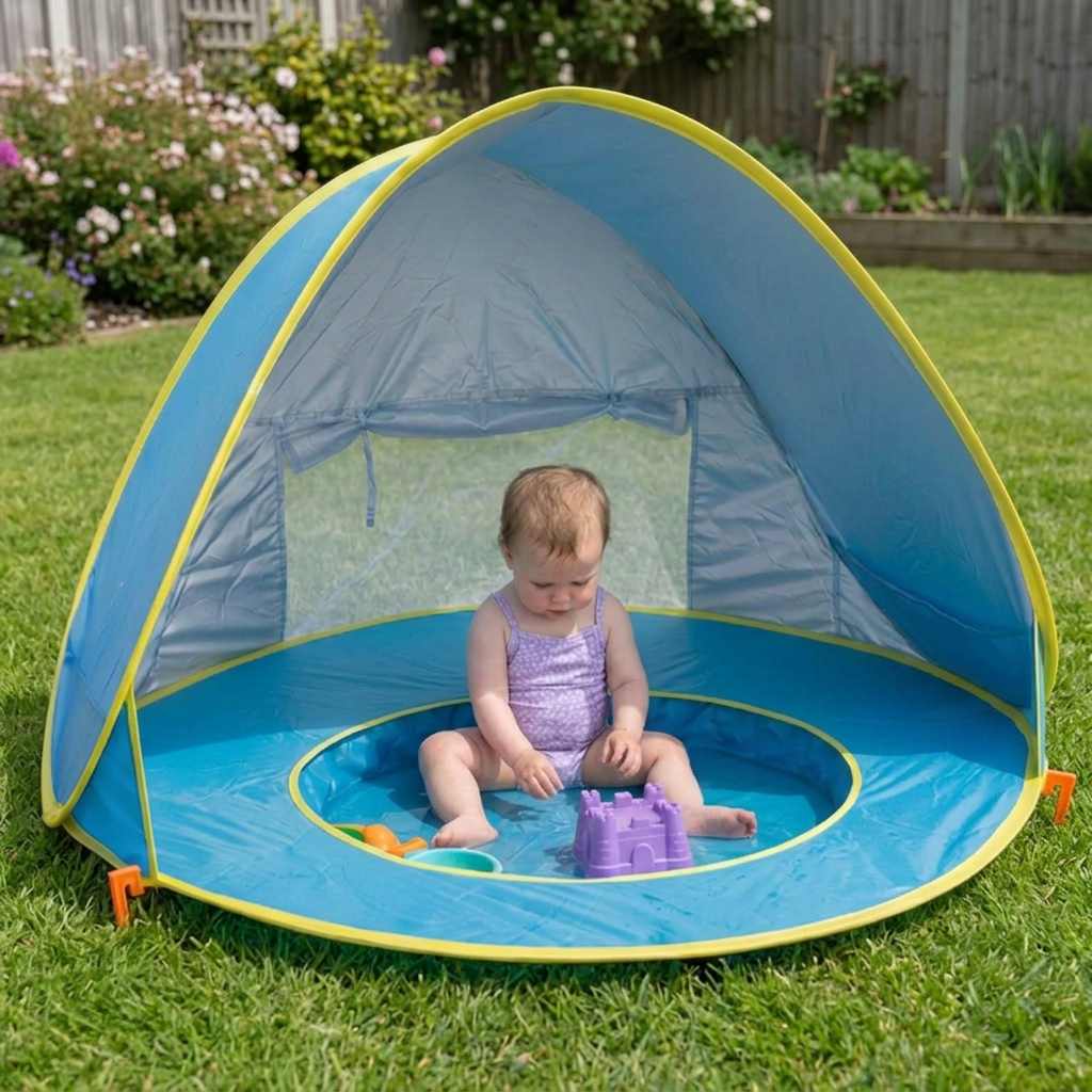Pop-Up Baby Beach Tent with Built-In Pool & UV Protection – Portable Sun Shade for Kids