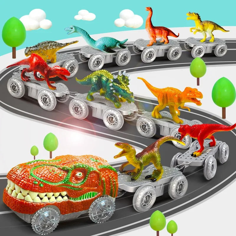 Dinosaur Track Adventure – Flexible racetrack with light-up train