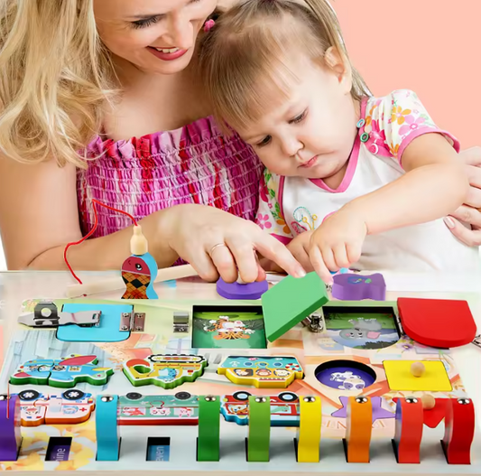 Montessori Activity Board with Various Tasks