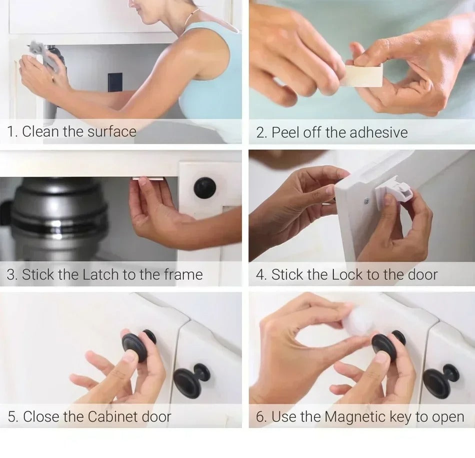Magnetic child proofing cabinet and door lock set