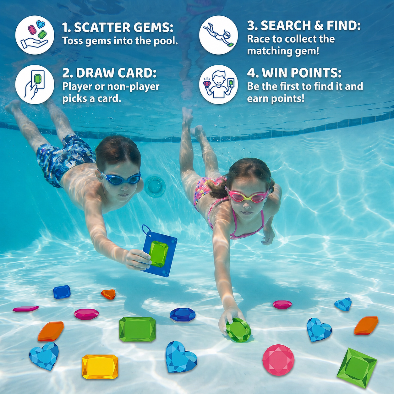 Underwater search & find game with colourful gems