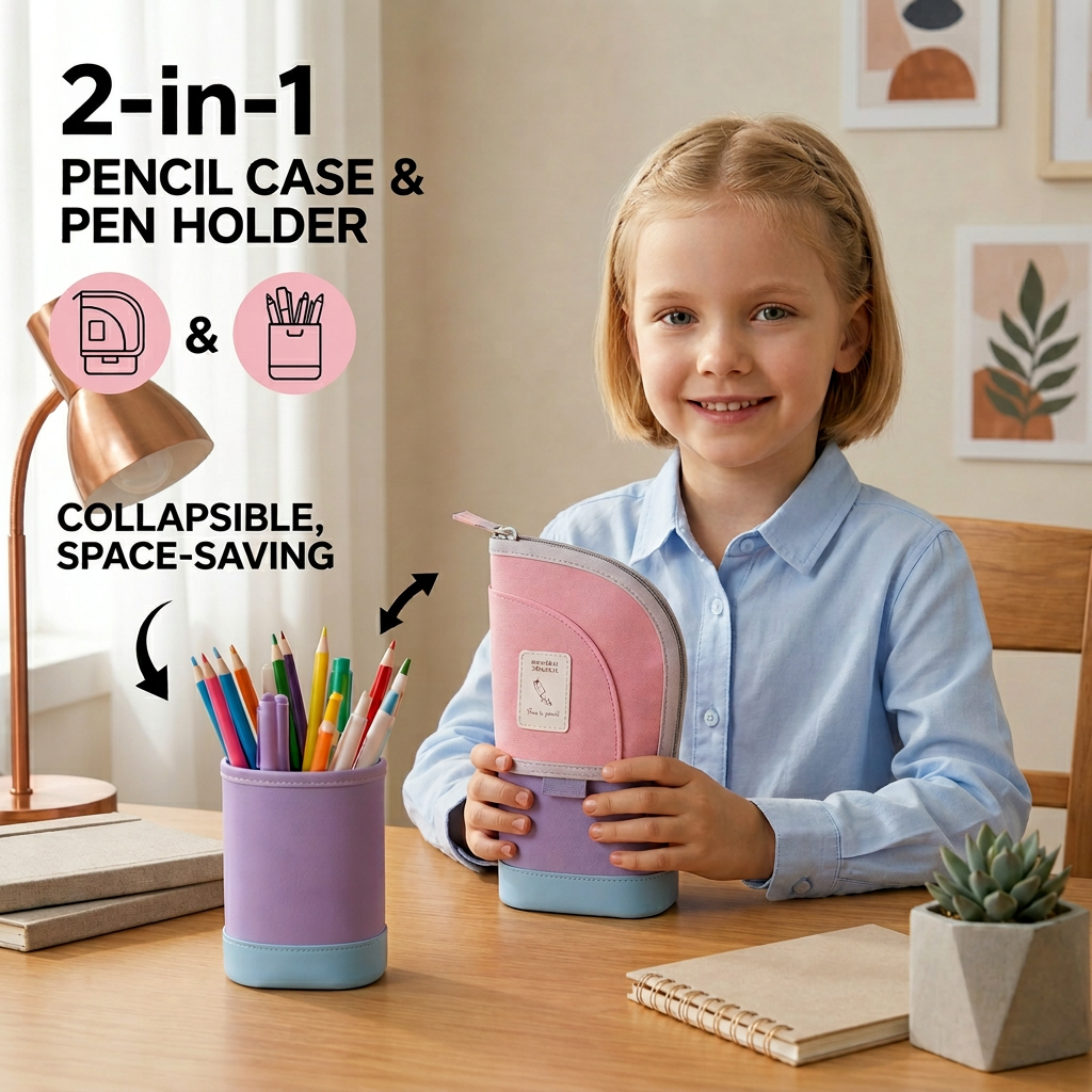 2-in-1 Pop-Up Pencil Case with Pen Holder – Space-Saving Desk Organizer