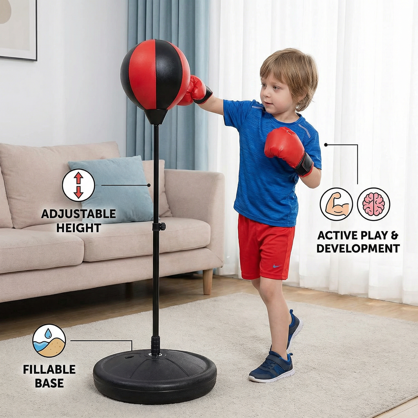 Kids Boxing Set with Standing Punching Bag & Gloves – Adjustable Height Training Set for Ages 3–8