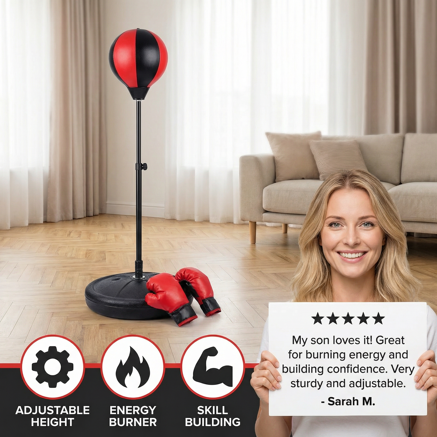 Kids Boxing Set with Standing Punching Bag & Gloves – Adjustable Height Training Set for Ages 3–8