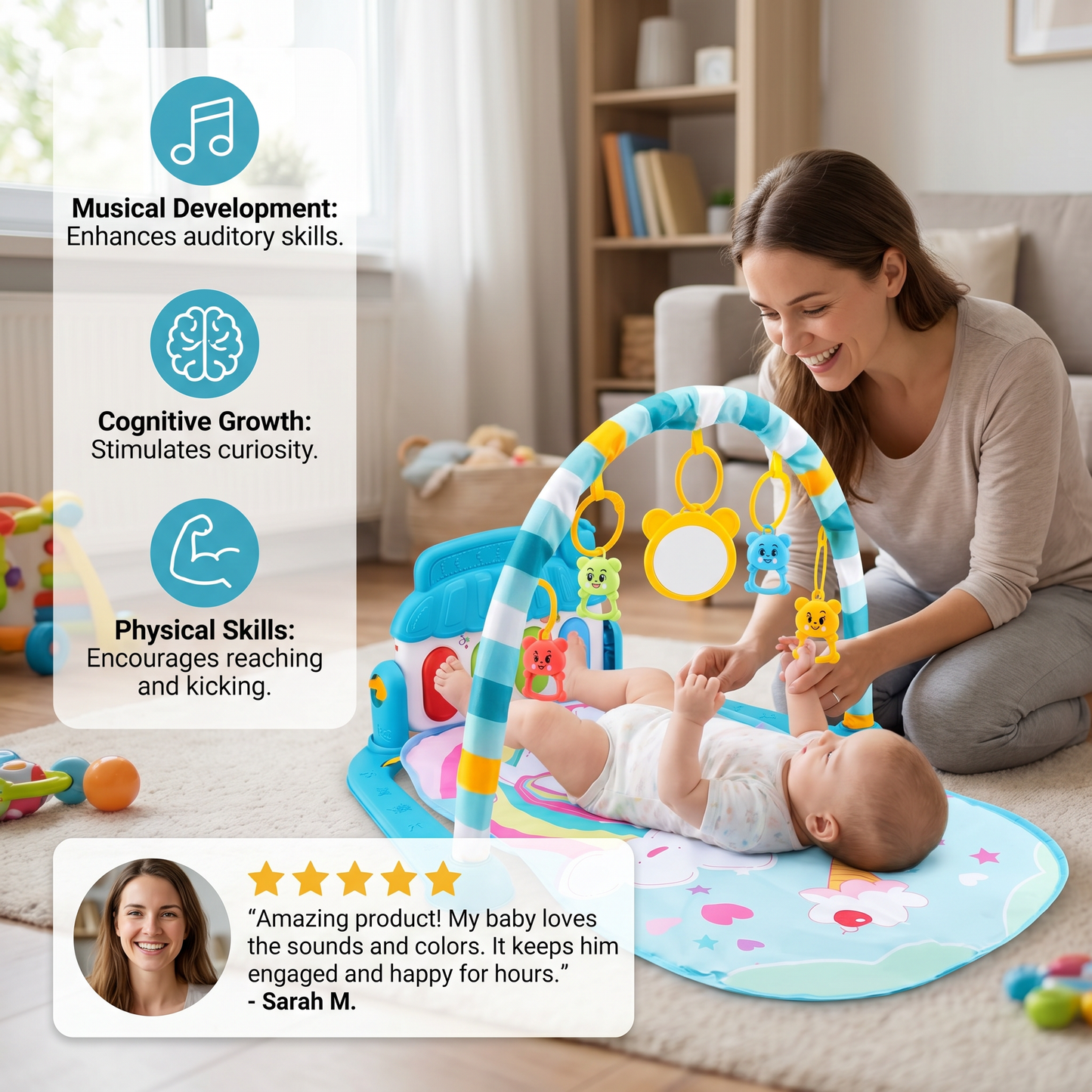 Baby Music Play Gym with Piano– Interactive Sensory Activity Mat (0–24 Months)