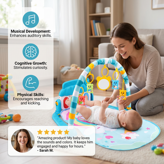 Baby Music Play Gym with Piano– Interactive Sensory Activity Mat (0–24 Months)