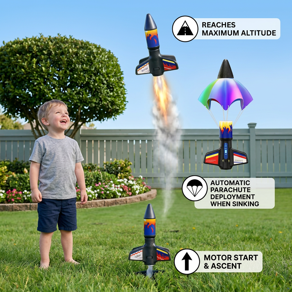 Kids Rocket Launcher with Parachute – Motorized Toy Rocket for Outdoor Adventures