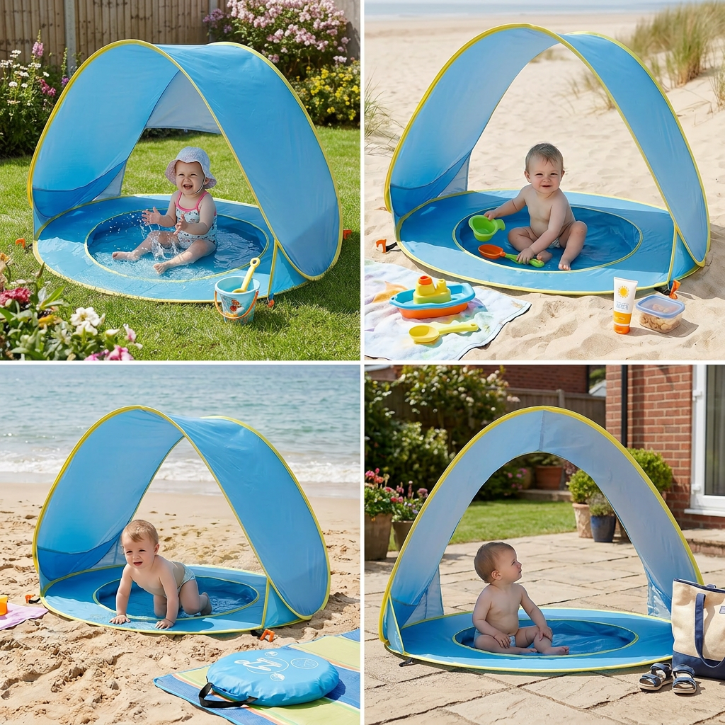 Pop-Up Baby Beach Tent with Built-In Pool & UV Protection – Portable Sun Shade for Kids