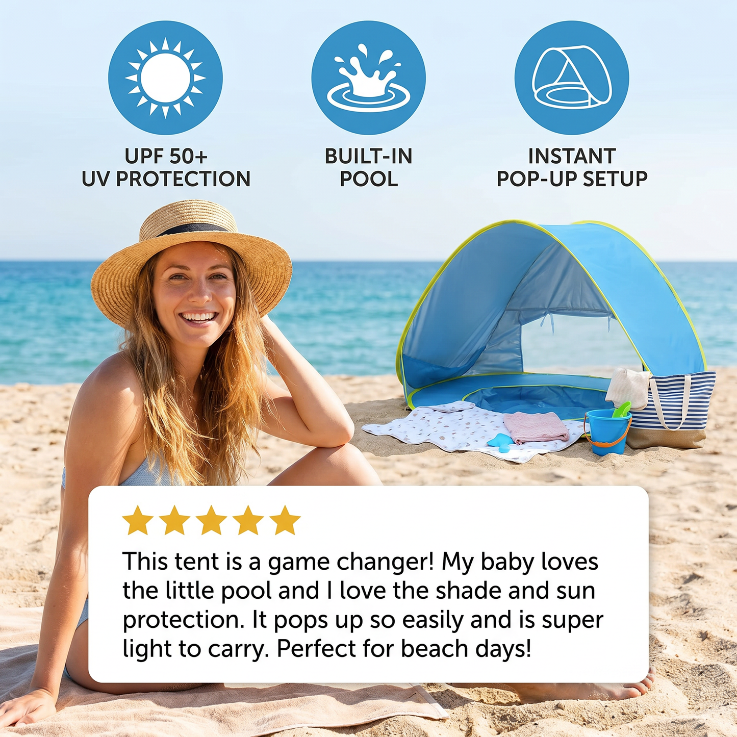 Pop-Up Baby Beach Tent with Built-In Pool & UV Protection – Portable Sun Shade for Kids
