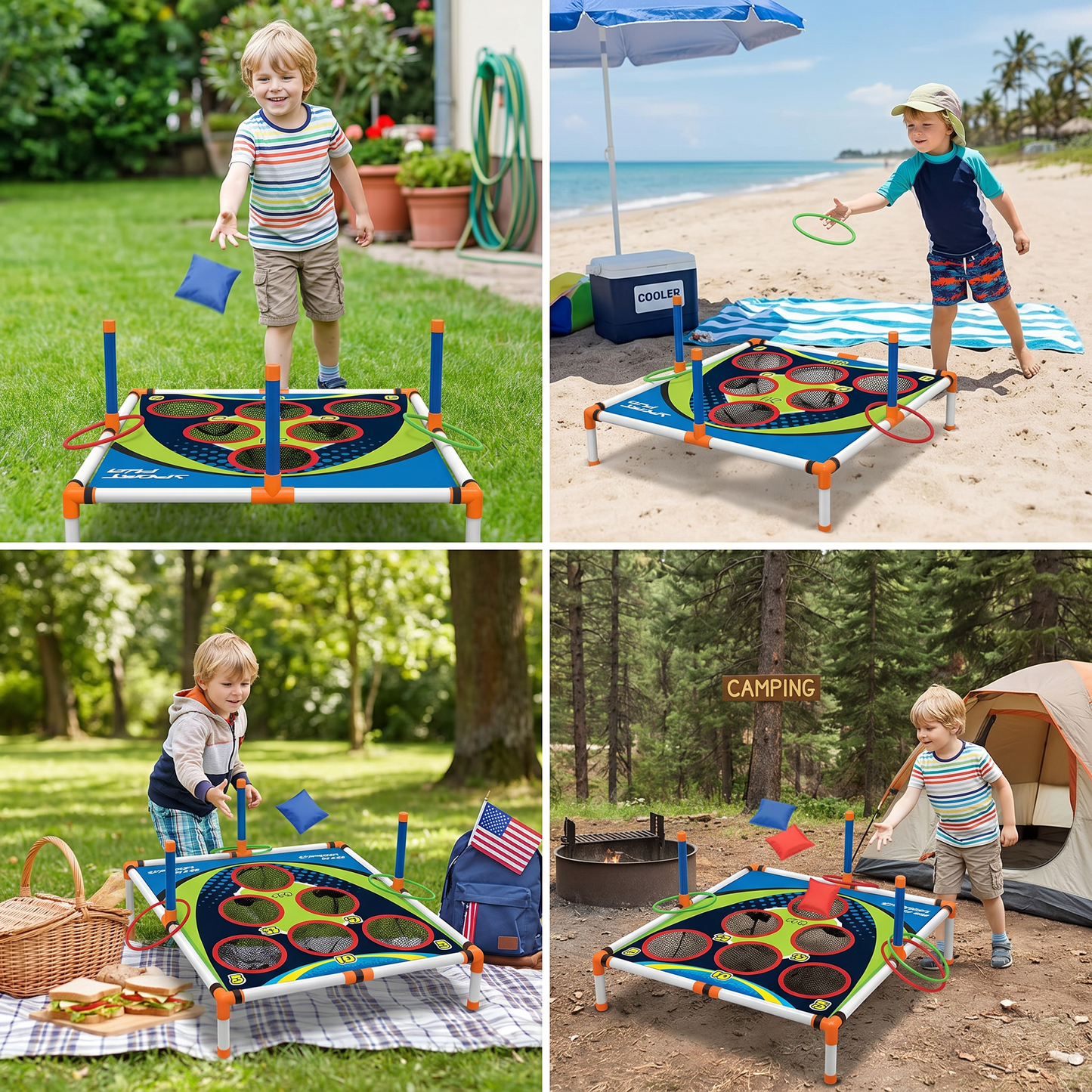 2-in-1 Cornhole & Ring Toss Game Set – Easy Setup for Garden & Travel
