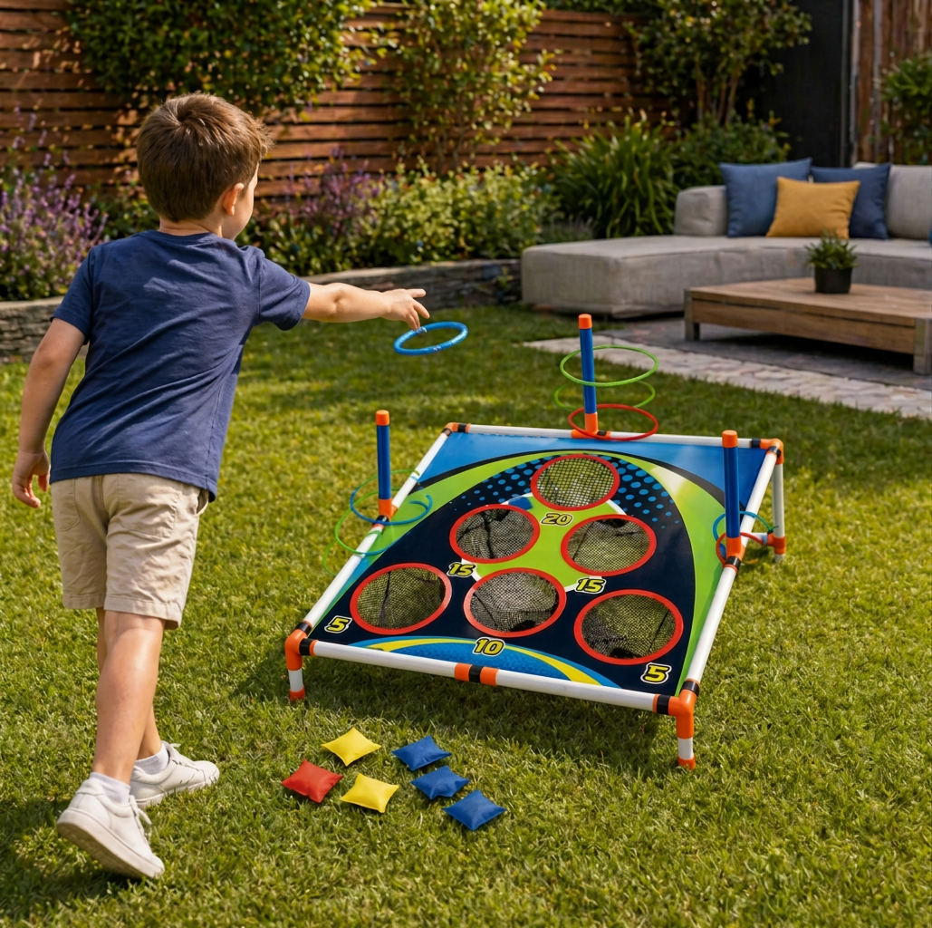 2-in-1 Cornhole & Ring Toss Game Set – Easy Setup for Garden & Travel