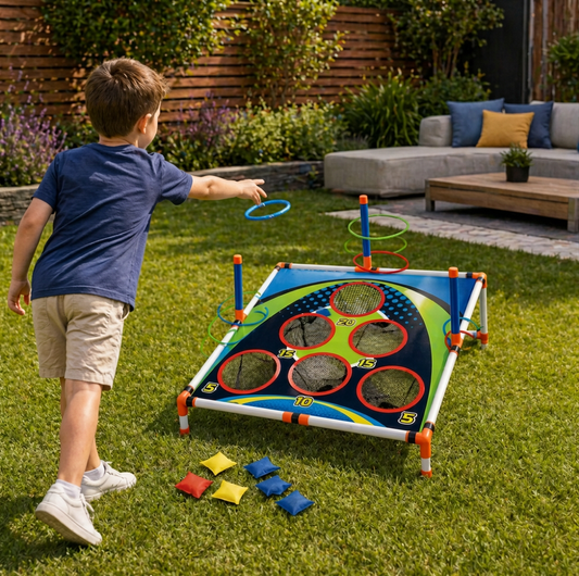 2-in-1 Cornhole & Ring Toss Game Set – Easy Setup for Garden & Travel