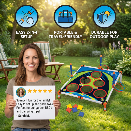 2-in-1 Cornhole & Ring Toss Game Set – Easy Setup for Garden & Travel