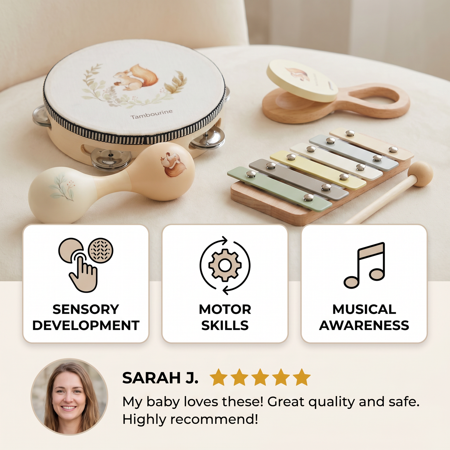 Montessori Wooden Musical Instruments Set for Babies – Sensory Learning Toy