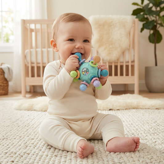 Sensory Baby Activity Ball with Silicone Teether and Rattle